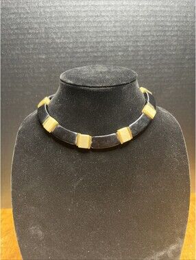 Vintage Napier Lucite Choker Collar Necklace White Black And Gold Signed